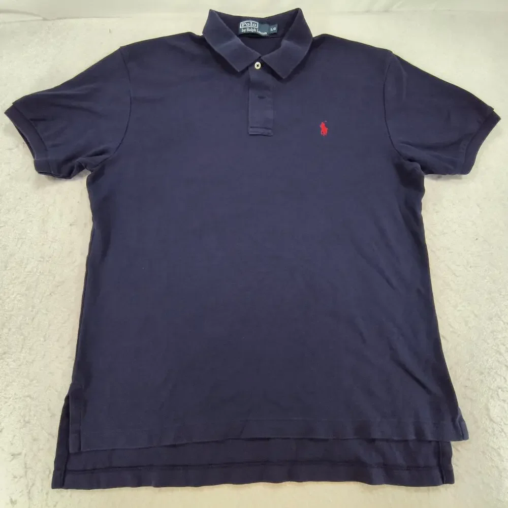 Polo by Ralph Lauren Short Sleeve Collared Polo Shirt Mens Size Large L Navy Red